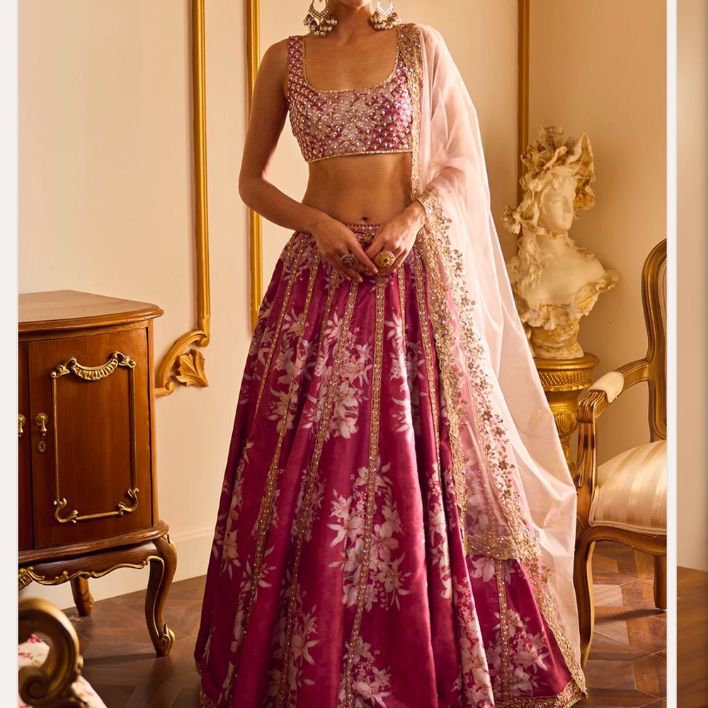 Elegant Pink Floral Lehenga